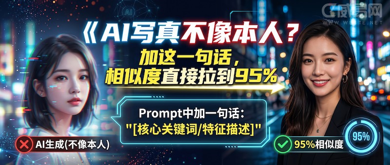 AI写真不像本人?加这一句话,相似度直接拉到95%